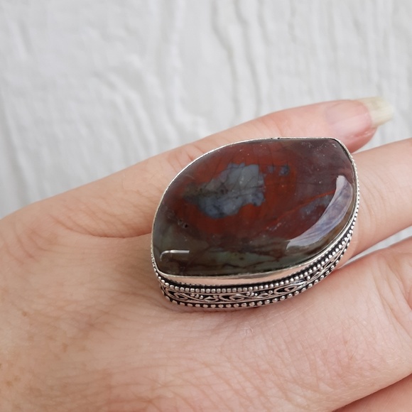 New Bloodstone Jasper 925 Silver Ring. - Picture 5 of 9